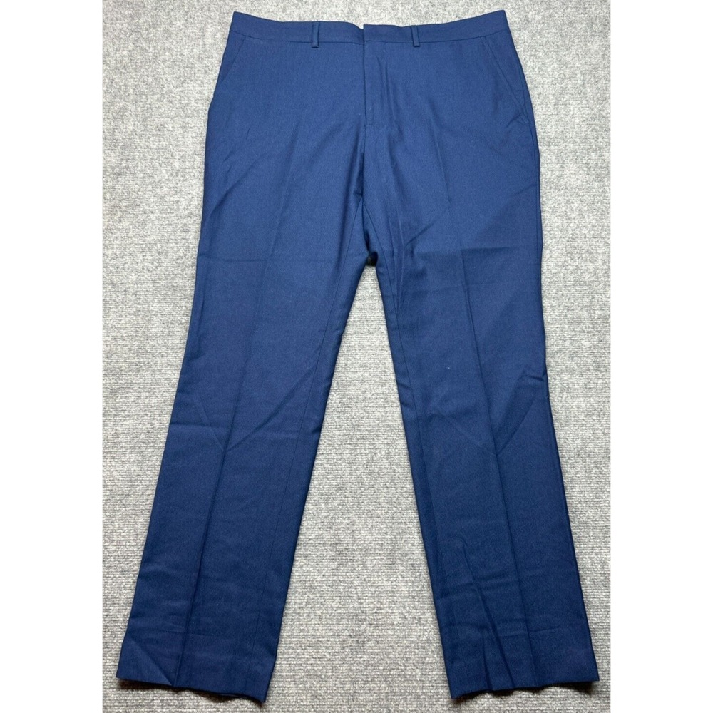 J Ferrar Dress Pants Mens 38x32 BT Blue Lustercord Solid Flat Front Comfort New